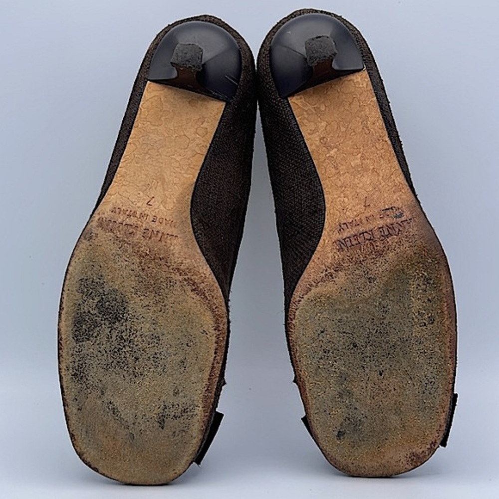 ANNE KLEIN NEW YORK | Brown Bow Tweed Kitten Heel Pumps | Sz 7M - Picture 12 of 15